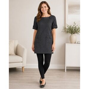 Yume Sweater Dress Womens 1 Small Gray Lagenlook Fleece Pockets Buttons